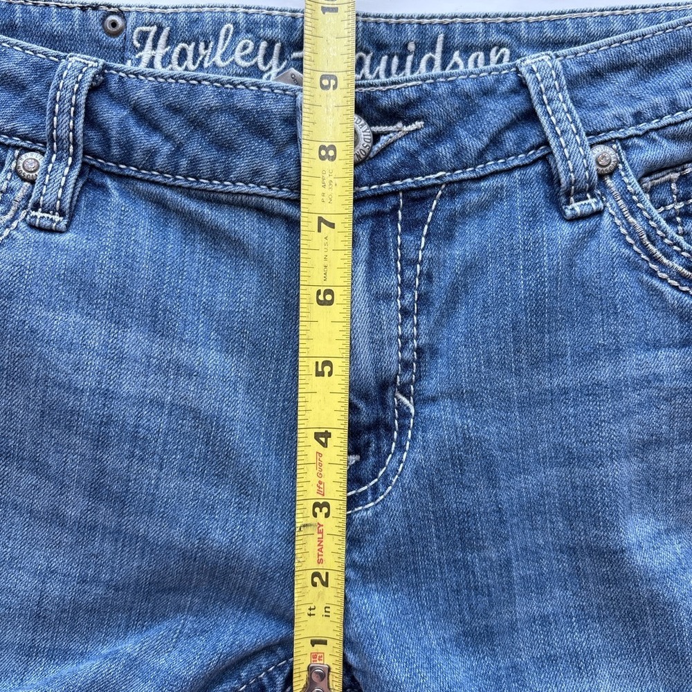 Harley Davidson Bootcut Womens 10 Jeans Y2K Blue Distressed Embellished Biker - Picture 10 of 11